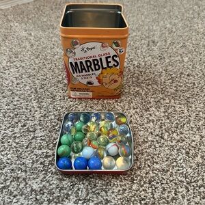 Traditional Glass‎ Marbles Lot of 35 With Tin
